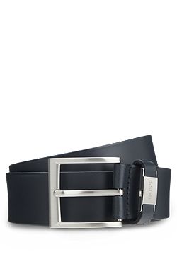 Italian-leather belt with logo keeper and brushed hardware