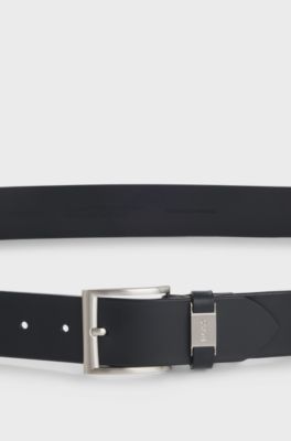 G&uuml;rtel aus italienischem Leder mit Logo-Schlaufe und Details aus geb&uuml;rstetem Metall, Dunkelblau