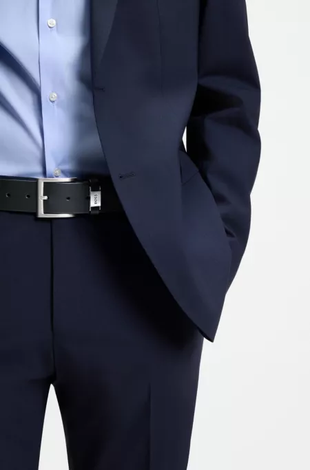 Italian-leather belt with logo keeper and brushed hardware