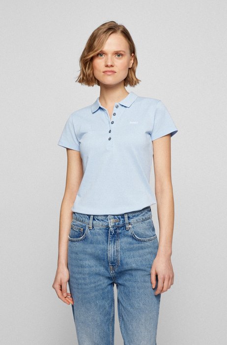 Organic-cotton polo shirt with logo, Light Blue