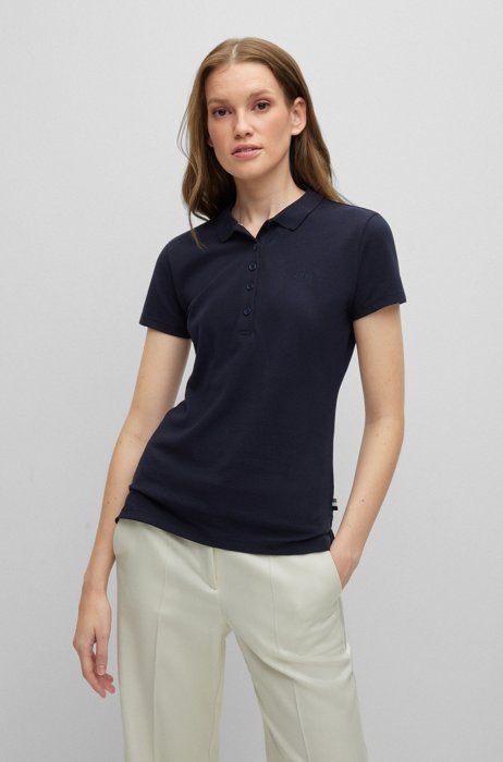Organic-cotton polo shirt with logo, Dark Blue