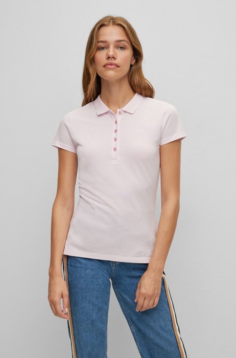 Organic-cotton polo shirt with logo, light pink