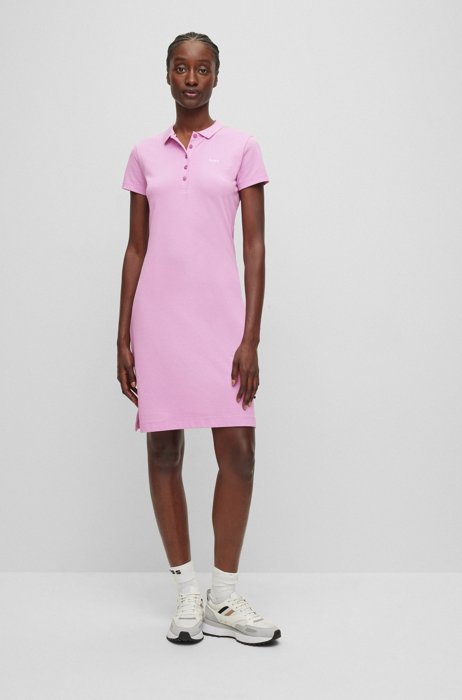 Polo-collar dress in organic-cotton piqué, light pink
