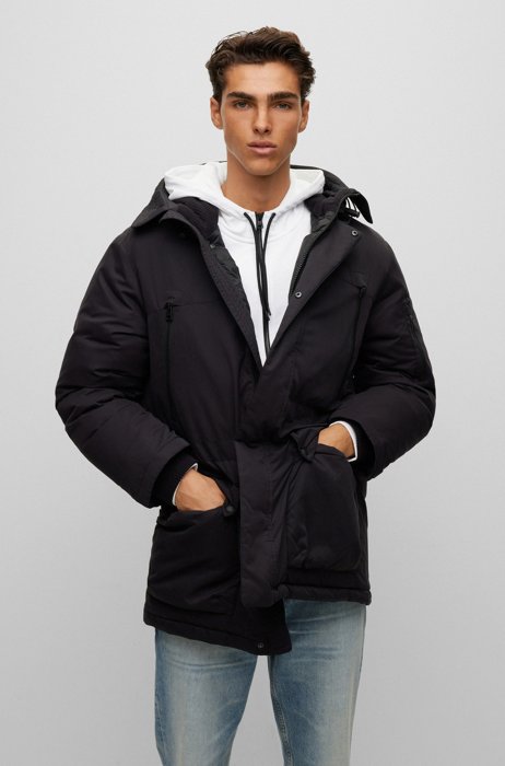 Down-filled parka jacket with frame logo, Black