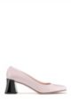 Flared-heel pumps in patent Italian leather, light pink