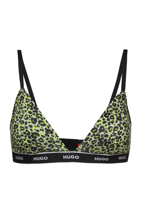 Animal-print bralette with logo band, Patterned