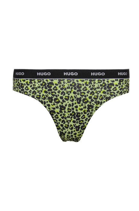 Animal-print thong briefs with logo waistband, Patterned