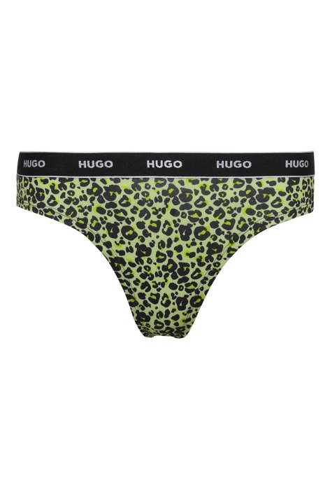 Animal-print thong briefs with logo waistband, Patterned