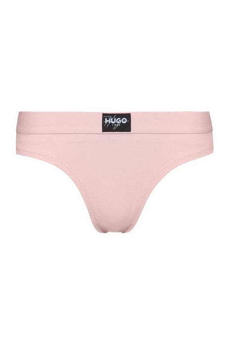Stretch-cotton thong briefs with logo-label waistband, light pink