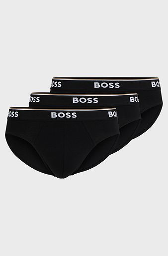 Three-pack of stretch-cotton briefs with logo waistbands, Black