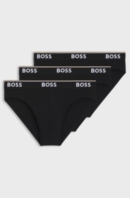 Three-pack of logo-waistband briefs in stretch cotton, Black
