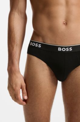 Three-pack of logo-waistband briefs in stretch cotton, Black