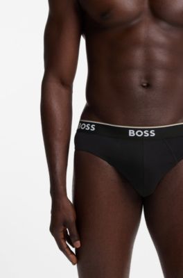 Slip in cotone elasticizzato con elastico in vita con logo in confezione da tre, Nero