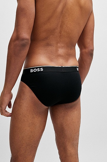 BOSS 博斯徽标装饰裤腰弹力棉质内裤三条装,  001_Black