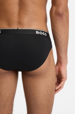 Three-pack of logo-waistband briefs in stretch cotton, Black