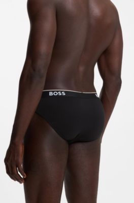 Slip in cotone elasticizzato con elastico in vita con logo in confezione da tre, Nero