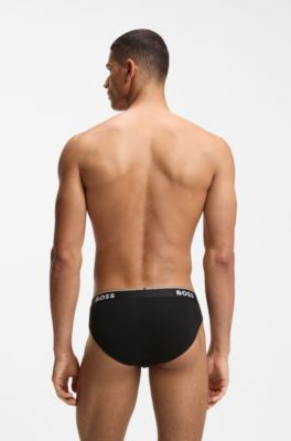 Three-pack of logo-waistband briefs in stretch cotton, Black