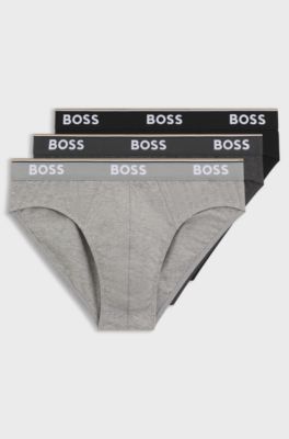 Three-pack of logo-waistband briefs in stretch cotton, Black / Grey