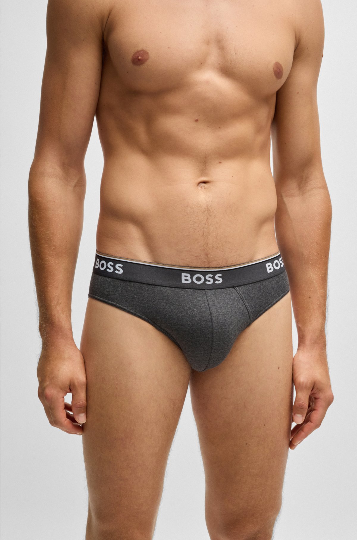 Three-pack of stretch-cotton briefs with logo waistbands, Grey