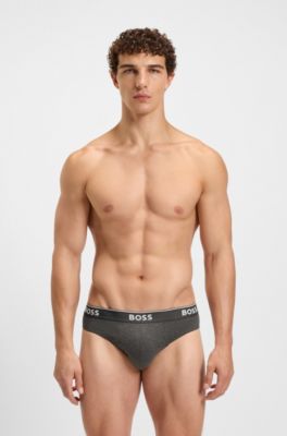 Dreier-Pack Slips aus Stretch-Baumwolle mit Logos am Bund, Schwarz / Grau