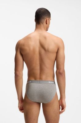 Three-pack of logo-waistband briefs in stretch cotton, Black / Grey
