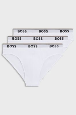 Three-pack of logo-waistband briefs in stretch cotton, White