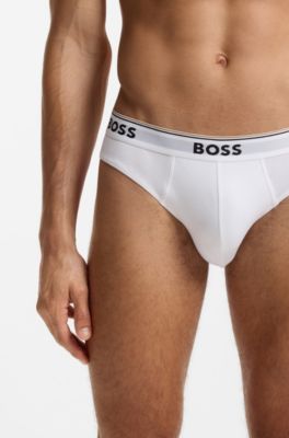 Set van drie slips van stretchkatoen met logotailleband, Wit