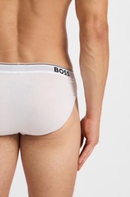 Trepack kalsonger i stretchbomull med logga vid midjan, Vit