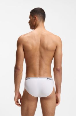 Three-pack of logo-waistband briefs in stretch cotton, White