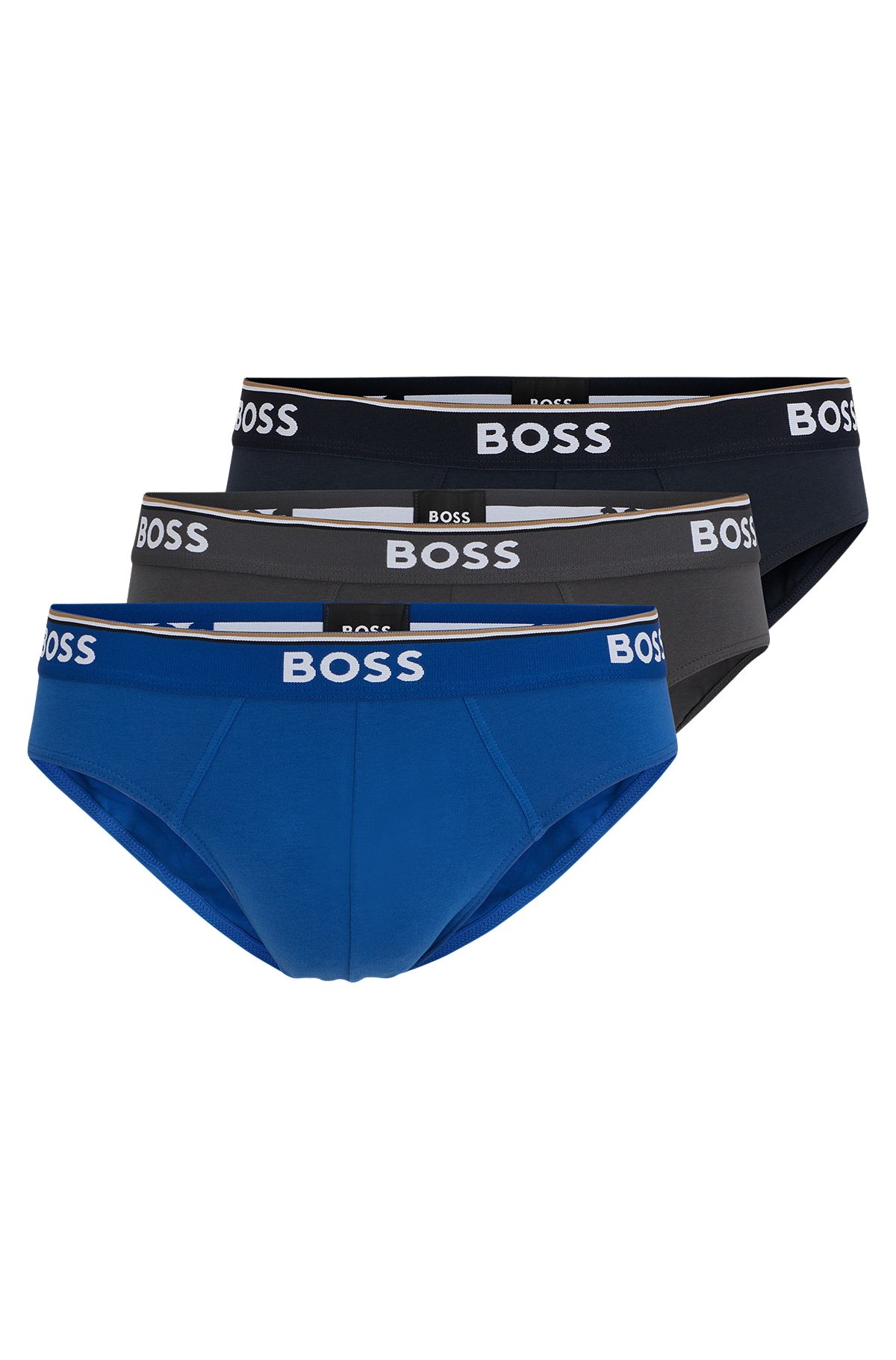 Three-pack of stretch-cotton briefs with logo waistbands, Blue