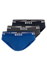 Three-pack of stretch-cotton briefs with logo waistbands, Blue