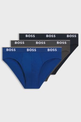 Three-pack of logo-waistband briefs in stretch cotton, Blue / Grey