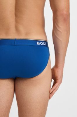 Three-pack of stretch-cotton briefs with logo waistbands, Blue / Grey
