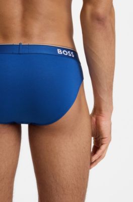 Set van drie slips van stretchkatoen met logotailleband, Blauw / Grijs