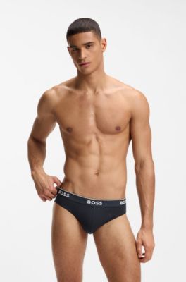 Three-pack of logo-waistband briefs in stretch cotton, Blue / Grey