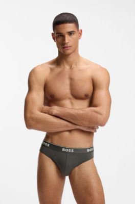 Three-pack of logo-waistband briefs in stretch cotton, Blue / Grey