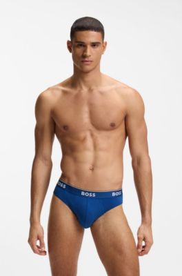 Stretch-cotton briefs, Blue / Grey