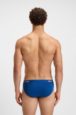 Three-pack of stretch-cotton briefs with logo waistbands, Blue / Grey