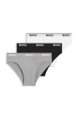 BOSS - Three-pack of stretch-cotton briefs with logo waistbands