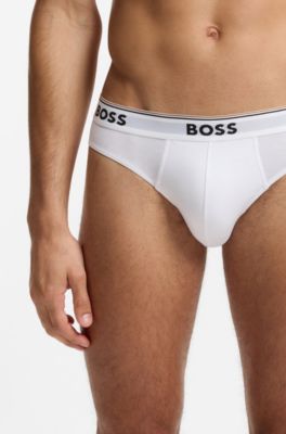 Dreierpack Slips aus Stretch-Baumwolle mit Logo am Bund, Wei&szlig; / Grau / Schwarz