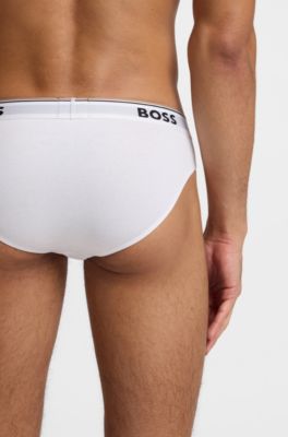 Set van drie slips van stretchkatoen met logotailleband, White / Grey / Black