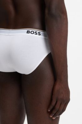 Three-pack of logo-waistband briefs in stretch cotton, White / Grey / Black