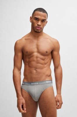 Trepack kalsonger i stretchbomull med logga vid midjan, Vit / Gr&aring; / Svart