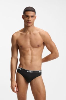 Set van drie slips van stretchkatoen met logotailleband, White / Grey / Black