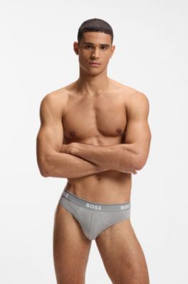 Three-pack of briefs in stretch cotton, White / Grey / Black