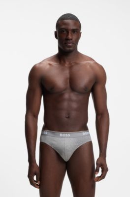 Three-pack of logo-waistband briefs in stretch cotton, White / Grey / Black