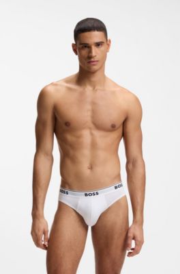 Set van drie slips van stretchkatoen met logotailleband, White / Grey / Black