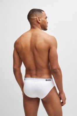 Three-pack of stretch-cotton briefs with logo waistbands, White / Grey / Black