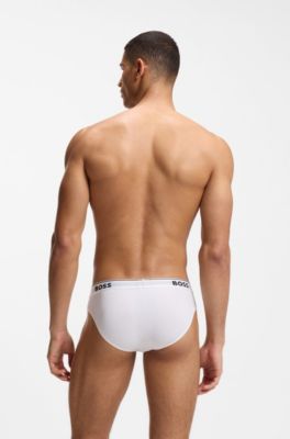 Dreierpack Slips aus Stretch-Baumwolle mit Logo am Bund, Wei&szlig; / Grau / Schwarz