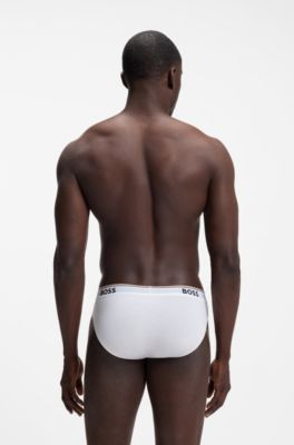 Three-pack of logo-waistband briefs in stretch cotton, White / Grey / Black